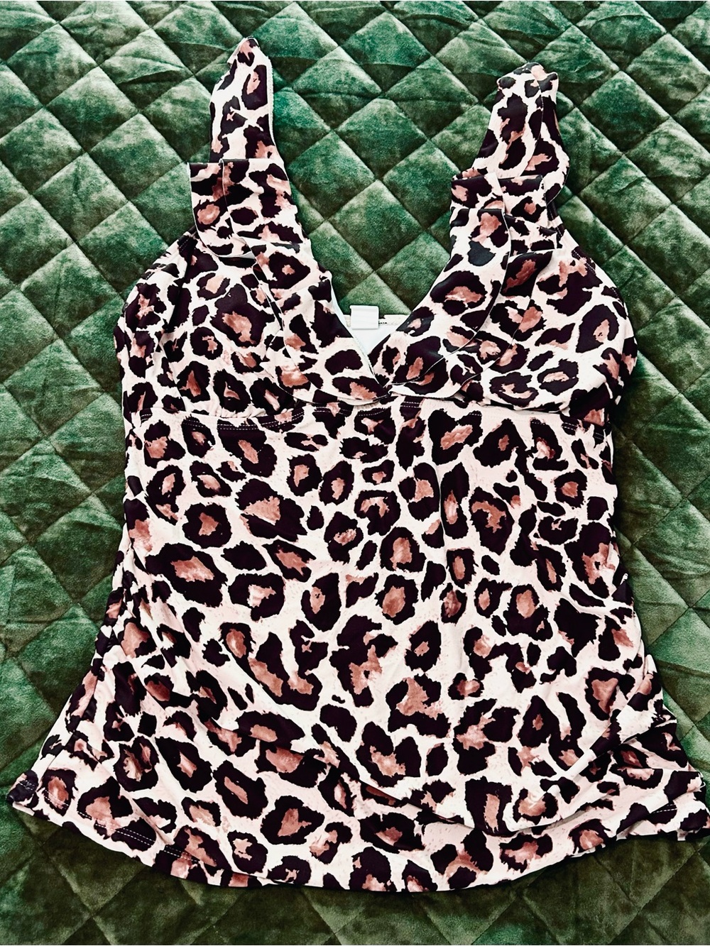 Leopard Print Women’s Tankini Top - Taupe, Copper and Brown
